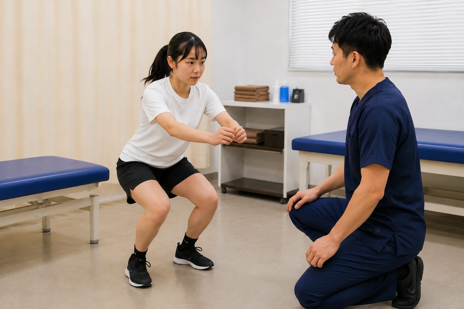 両脚でジャンプし着地動作を確認している様子
