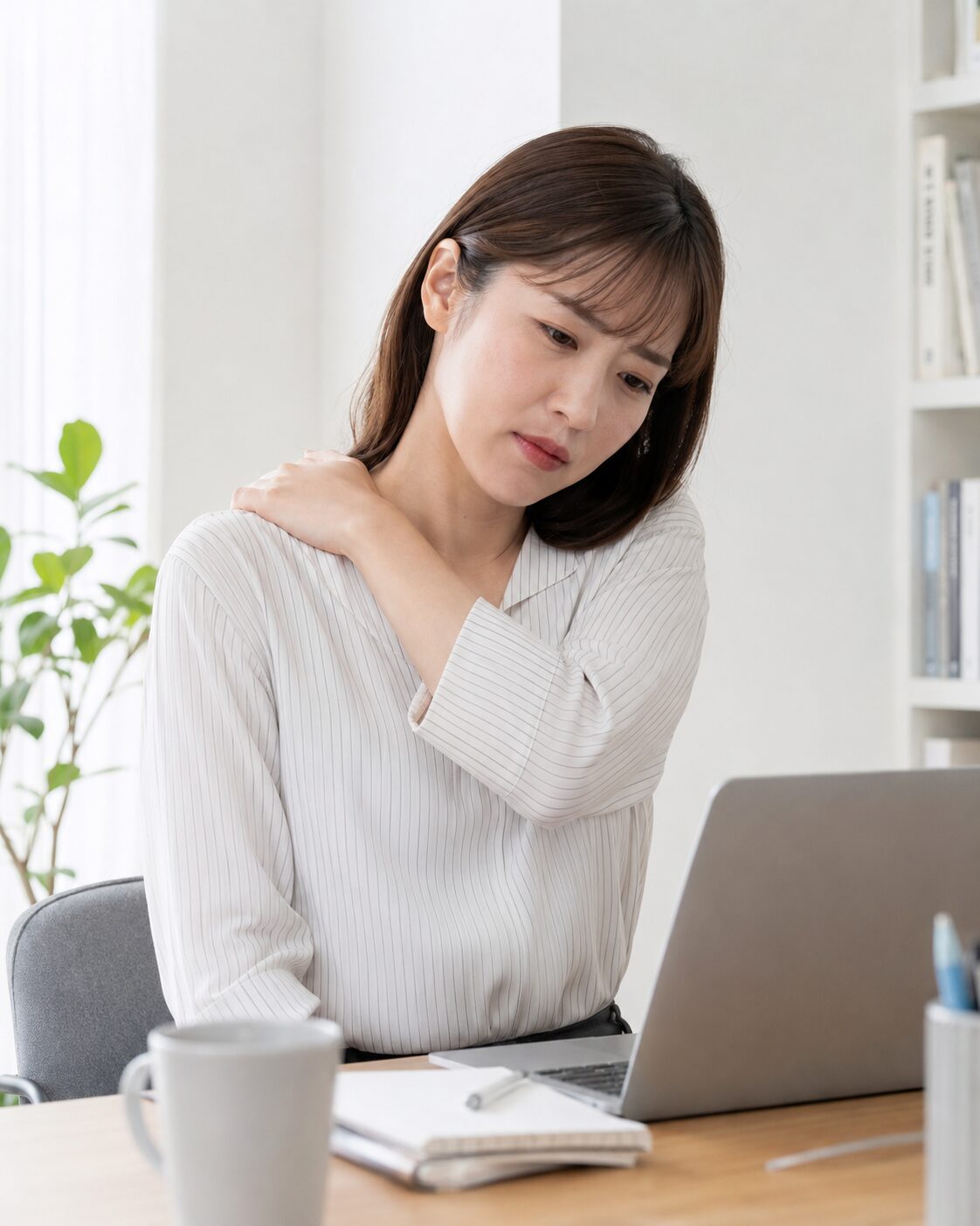 巻き肩や姿勢の悩みを抱える女性のイメージ