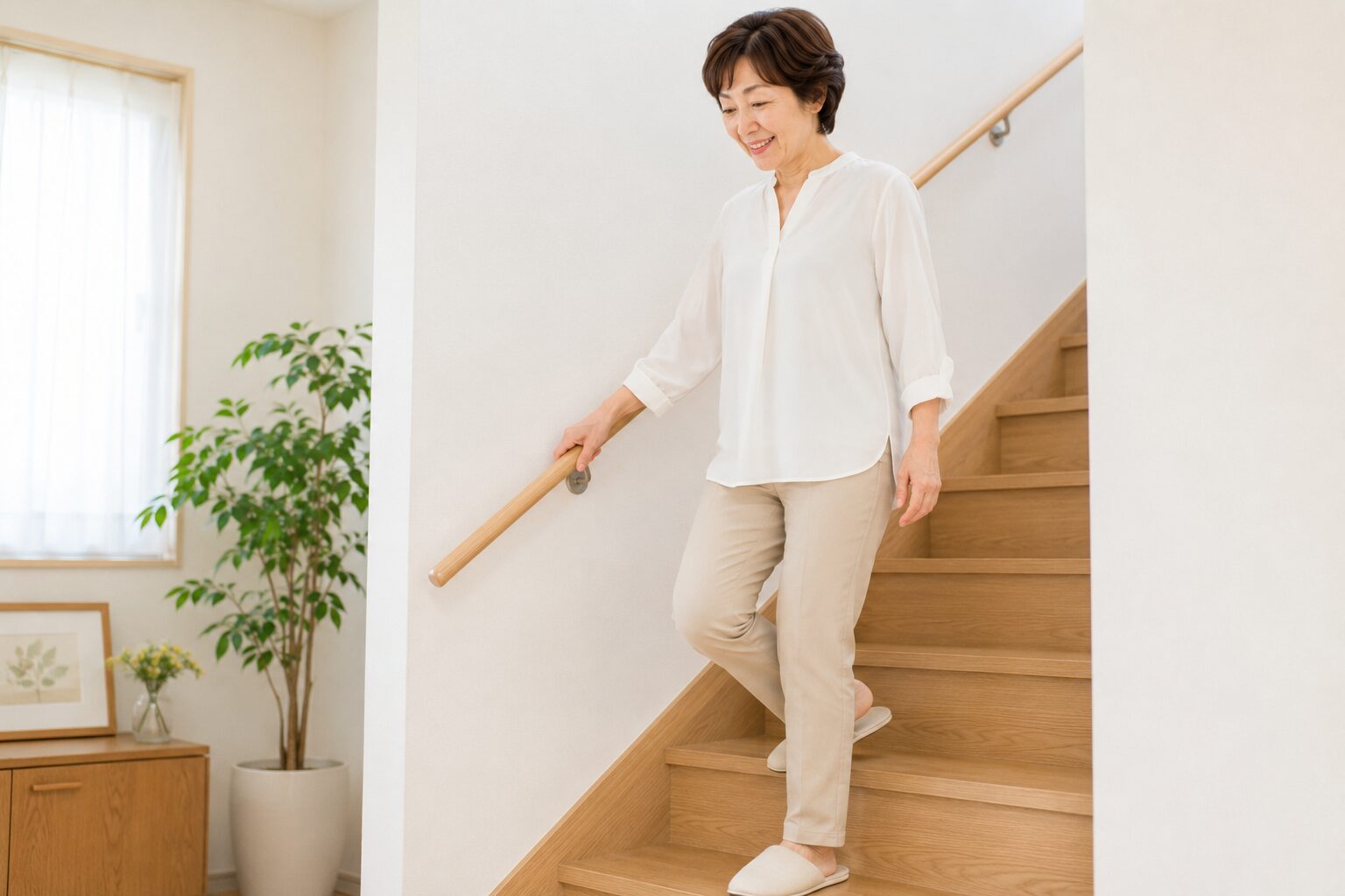 施術後に自然な歩き方と膝への体重のかかり方を確認している様子