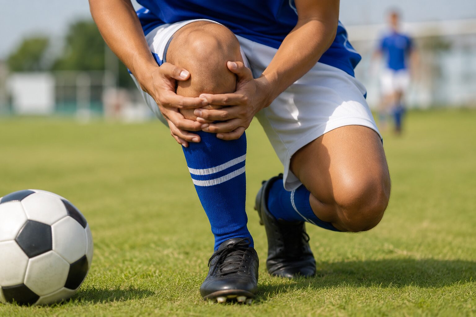 スポーツ中の方向転換で膝に強いねじれが加わる様子