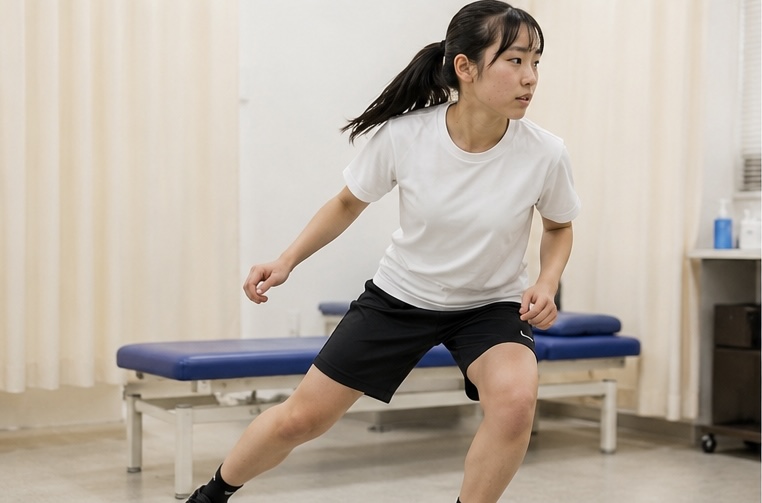 競技復帰に向けて切り返しや方向転換の動作を確認している様子