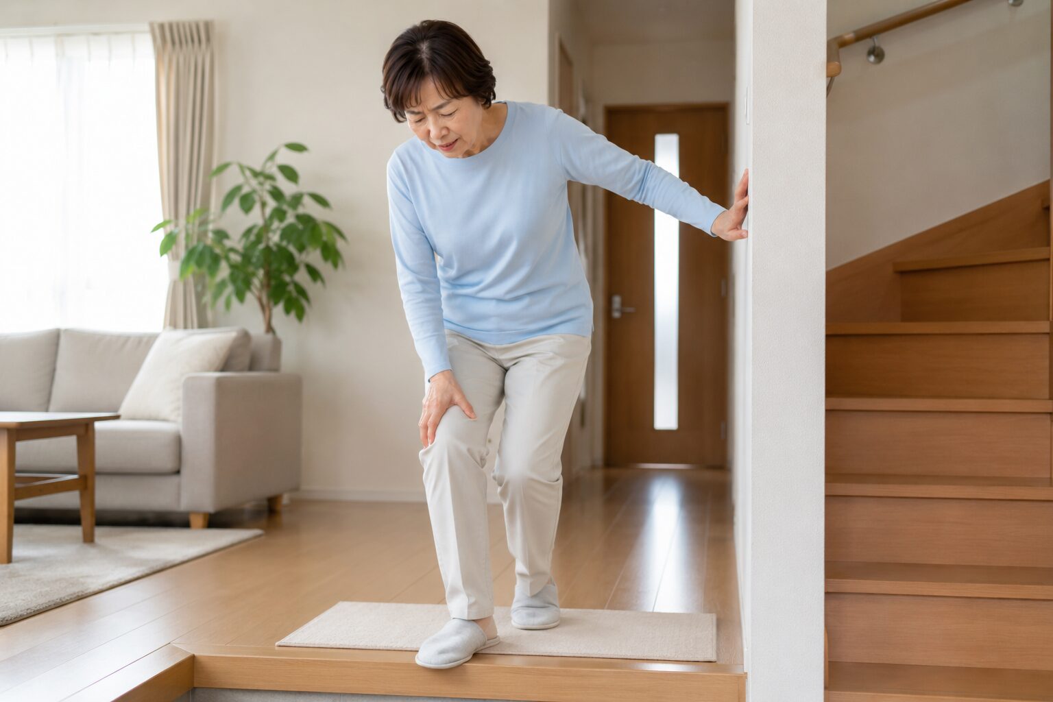 歩行や階段で膝の内側に痛みを感じている70代女性