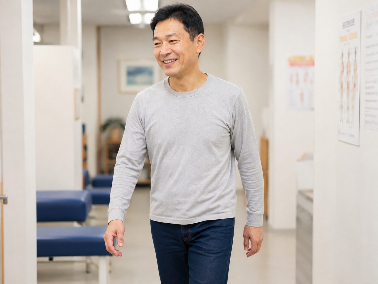 ギックリ腰の施術経過を確認している様子