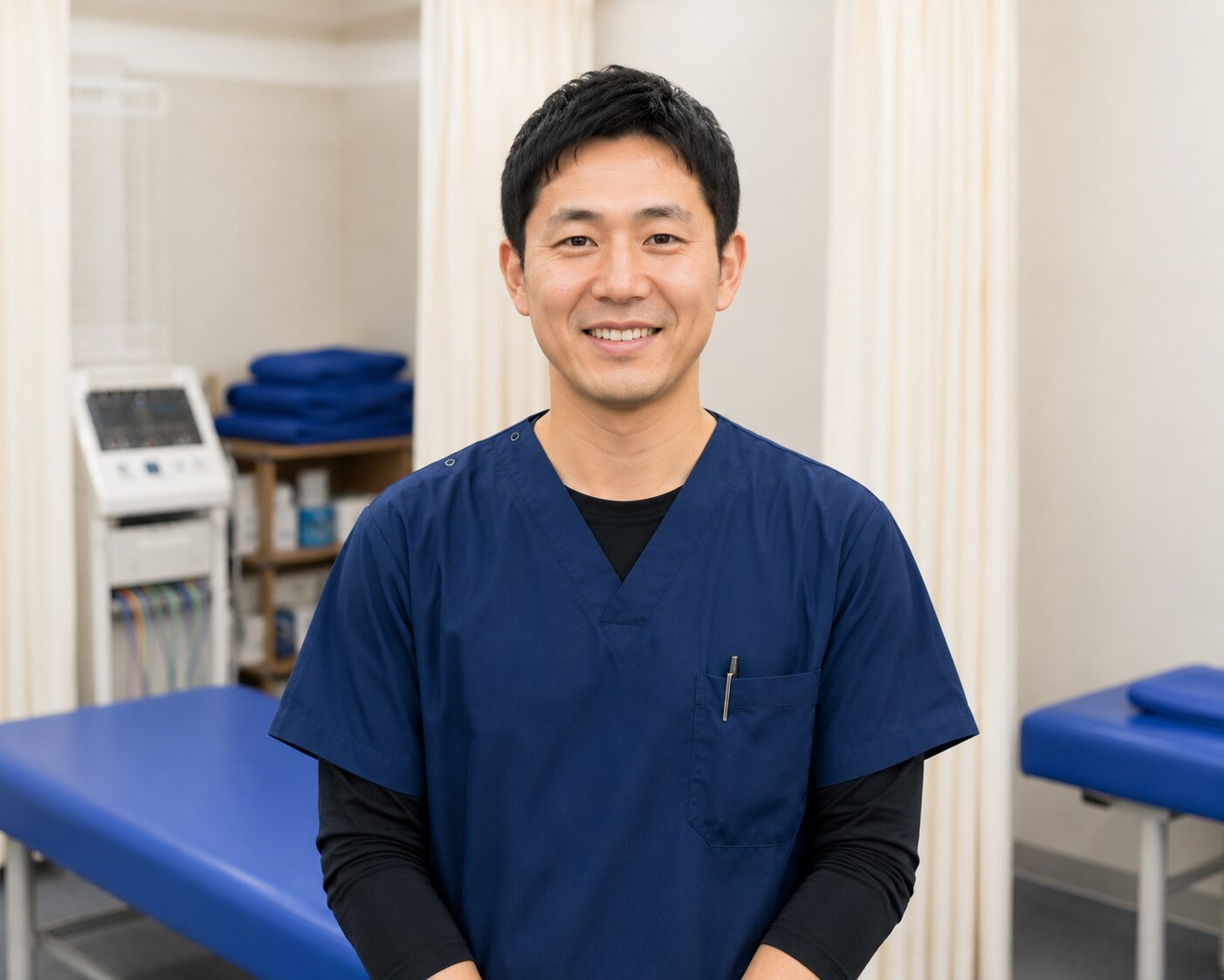 ギックリ腰の患者さまへ身体の状態について説明している担当者