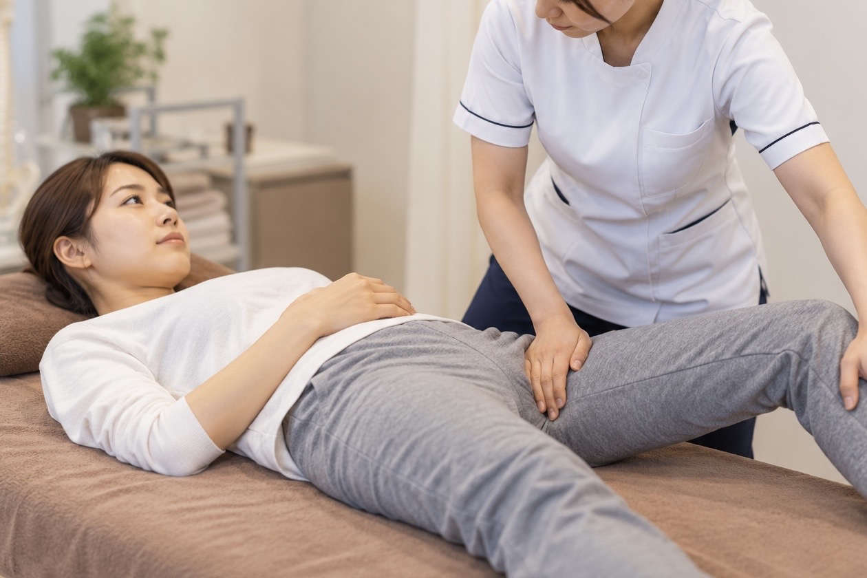 腰だけではなく身体全体の状態を確認しているイメージ