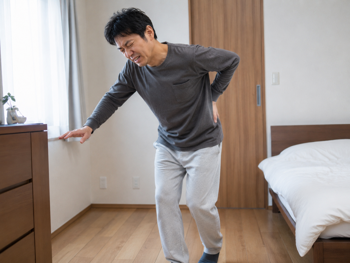 ぎっくり腰で歩くことがつらい来院時の様子