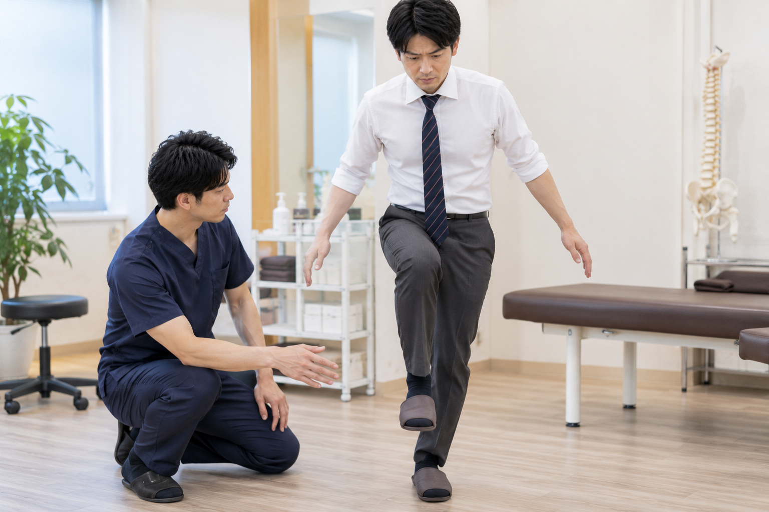 施術途中に一度立って歩行状態を確認している様子