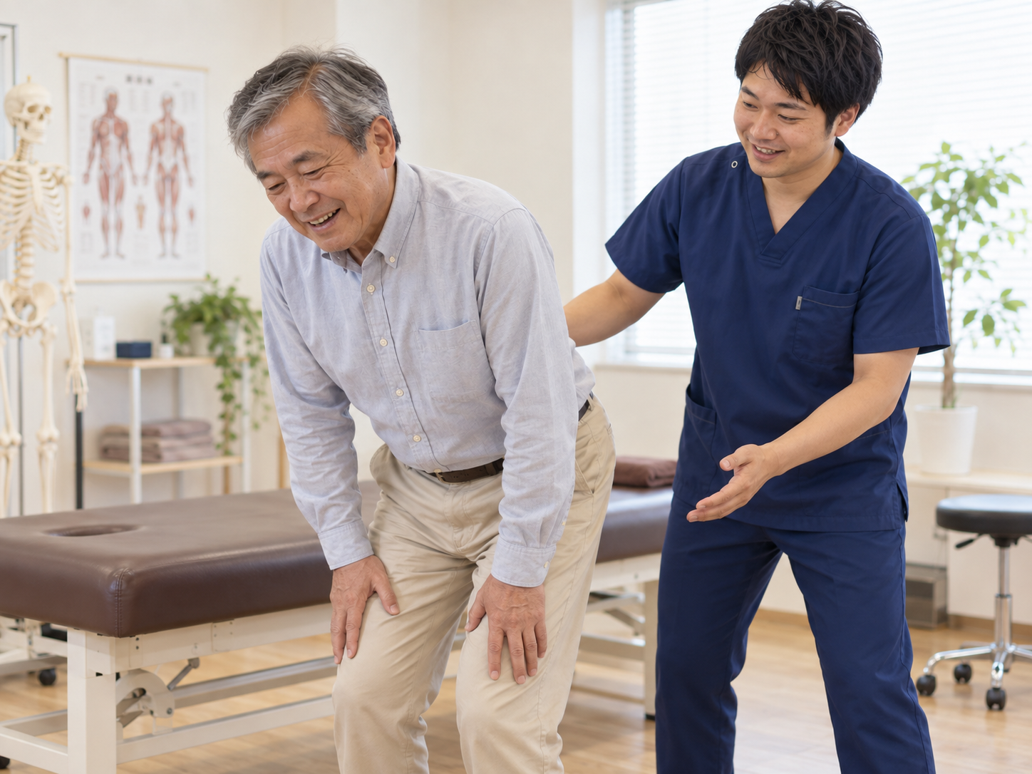 ぎっくり腰の初回施術後に身体の動きを確認しているイメージ