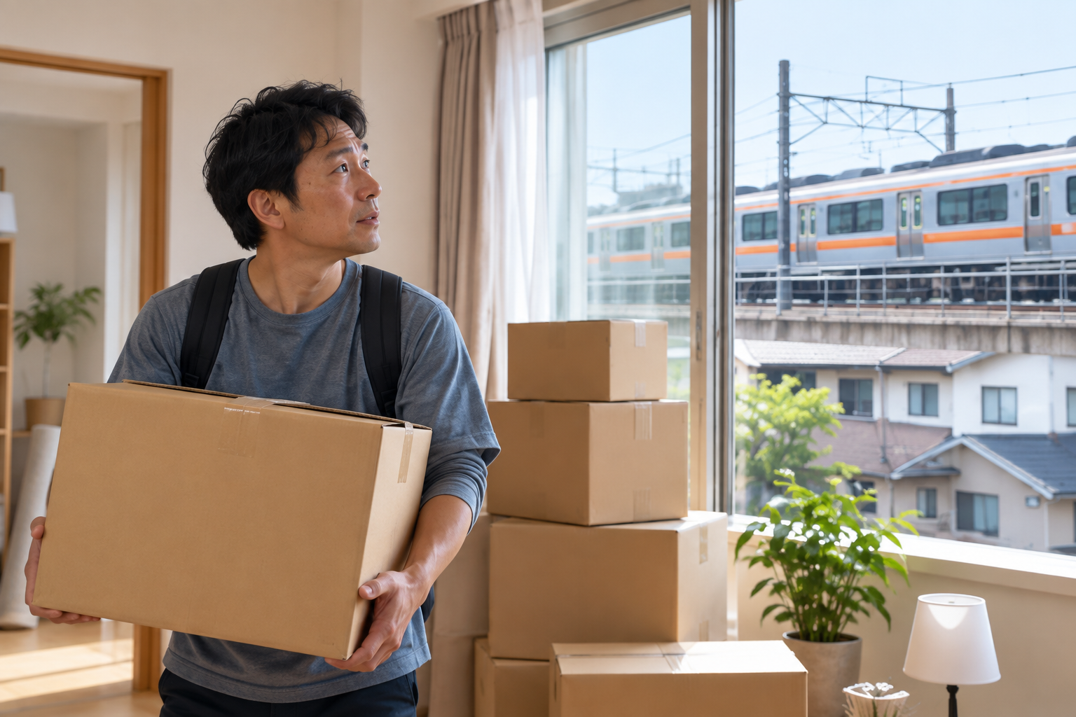 夜ベッドに横になりながら眠れず不安を感じている40代男性のイメージ