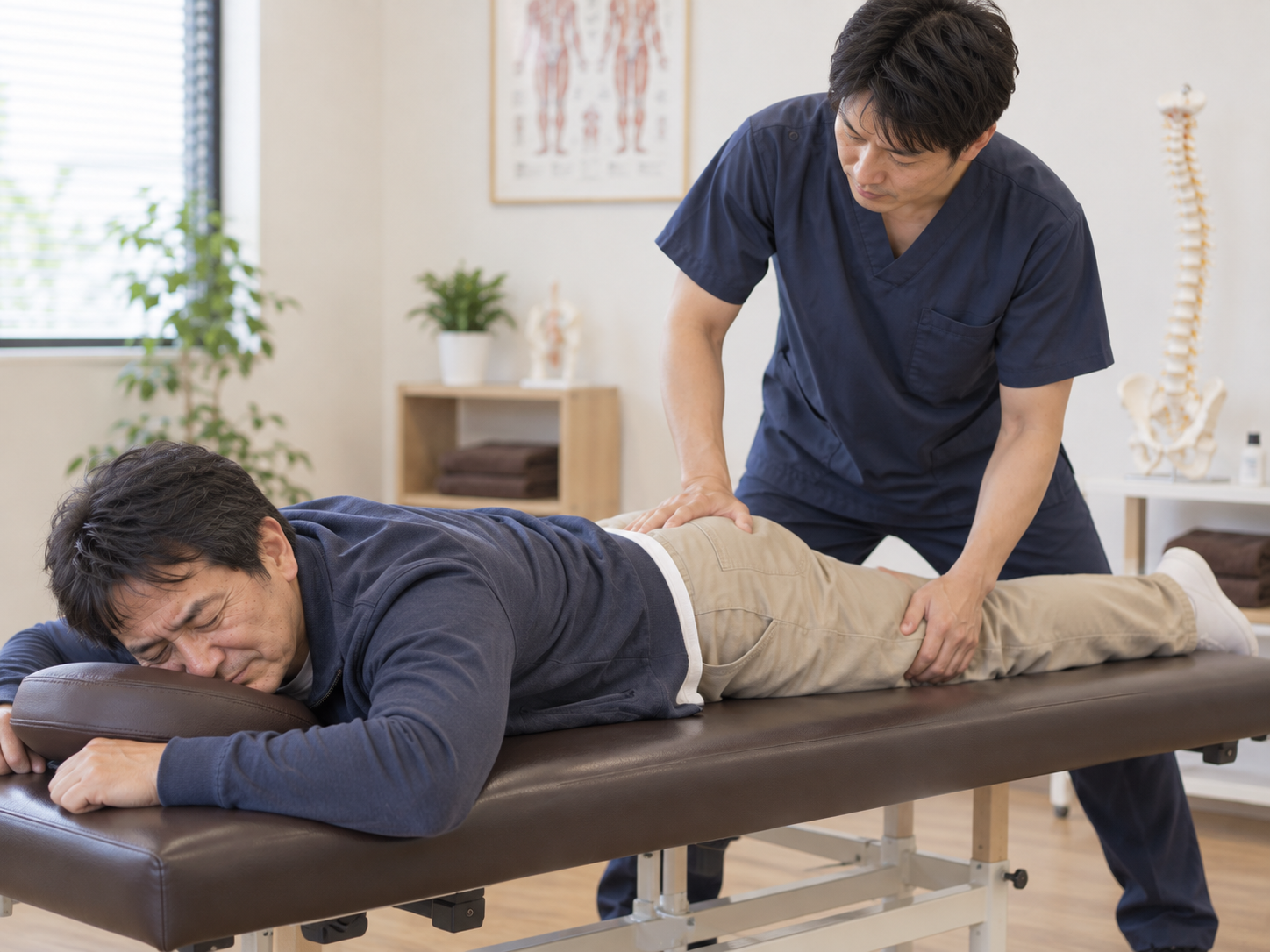 ぎっくり腰の施術を行っている様子