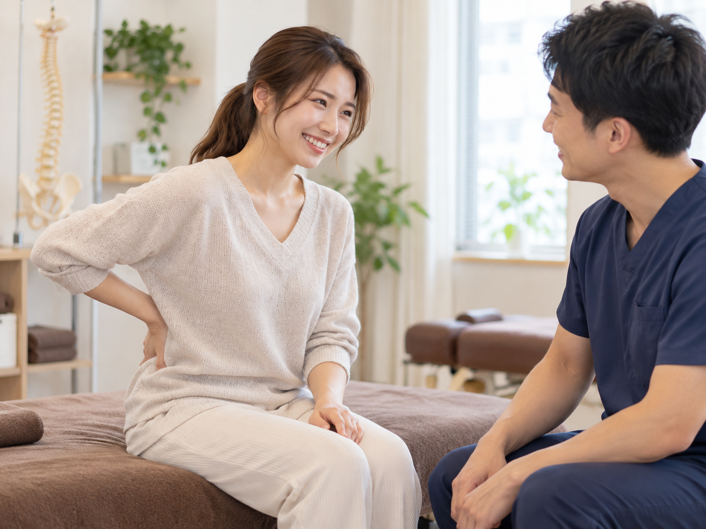 慢性腰痛の施術経過を確認しているイメージ