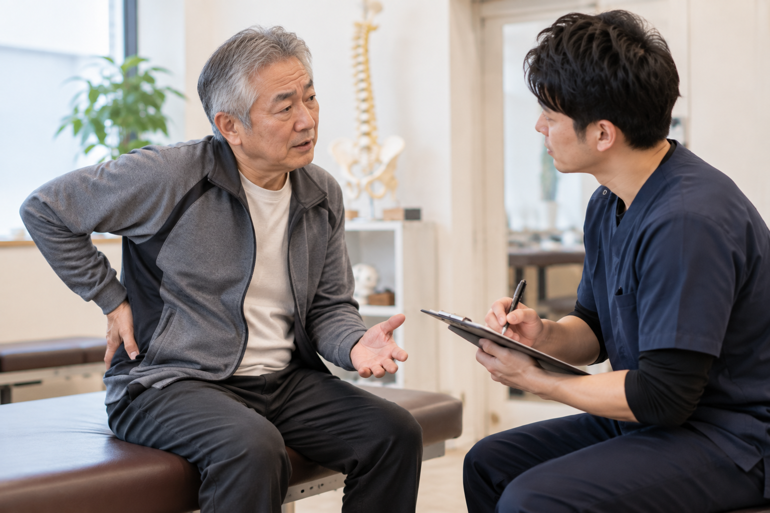 整骨院で歩行時の身体の動きを確認しているイメージ