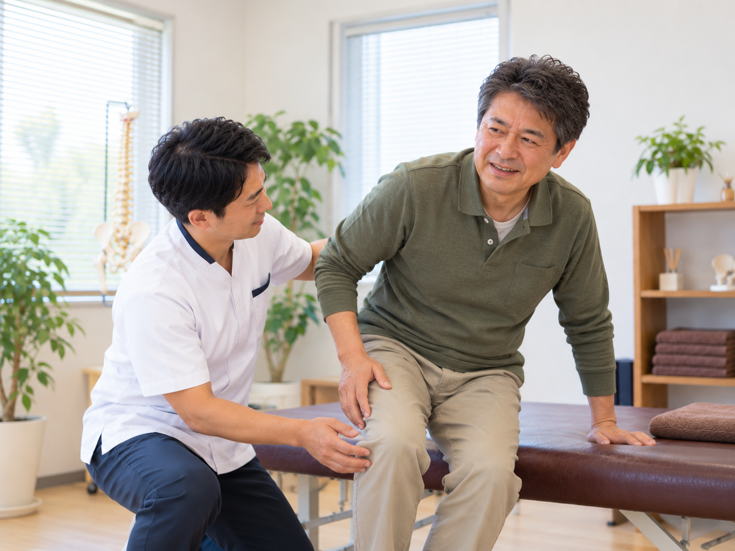経過の中で起き上がりや日常動作を確認しているイメージ