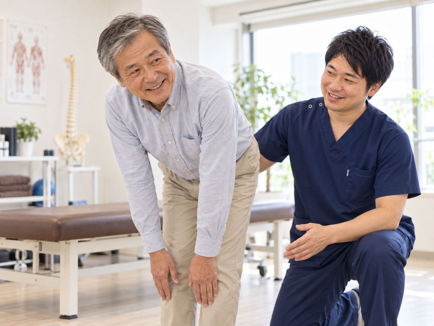ぎっくり腰の施術を継続し身体の状態を確認している60代男性のイメージ