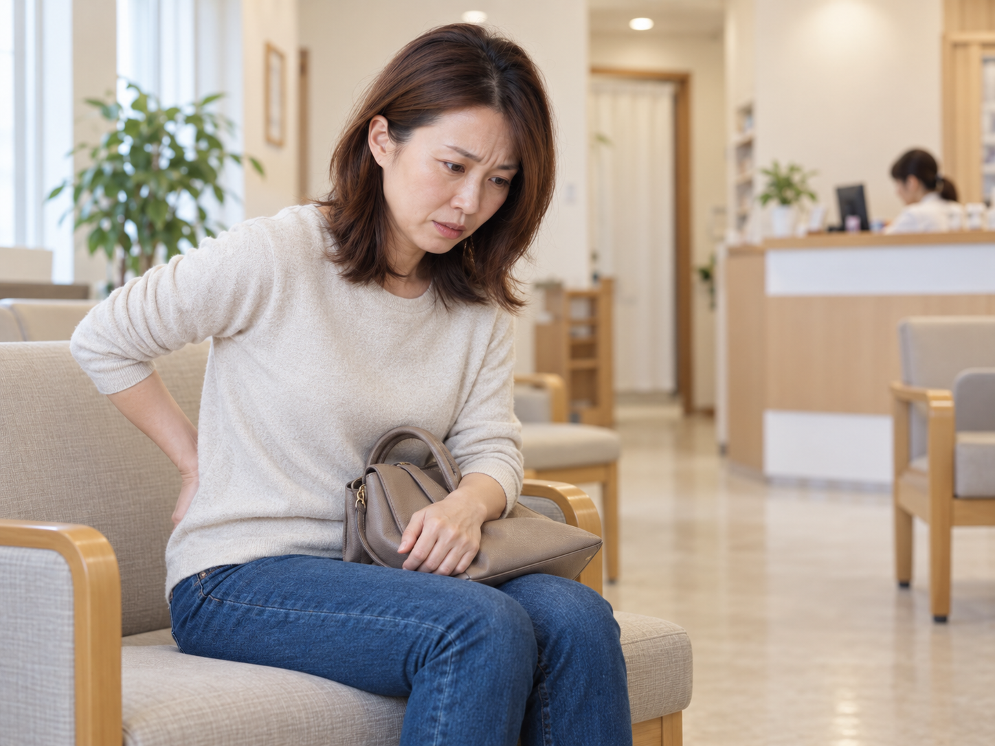 ぎっくり腰で来院された40代女性の来院時の様子