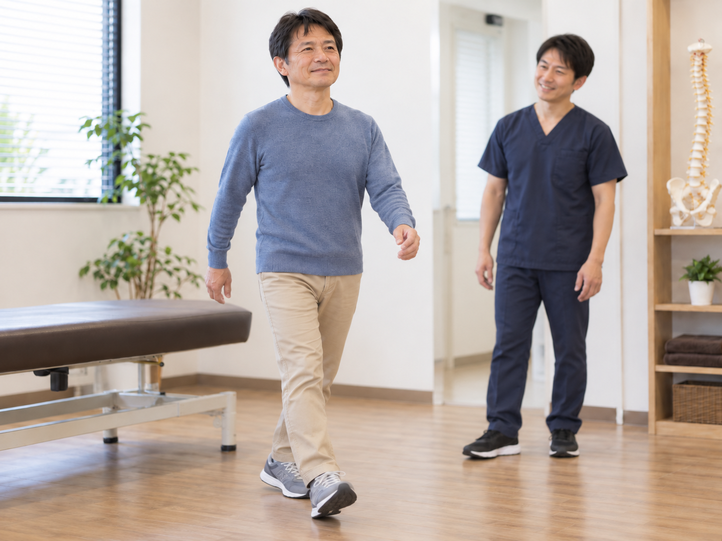 3回目の施術後に日常生活につながる動作を確認している様子