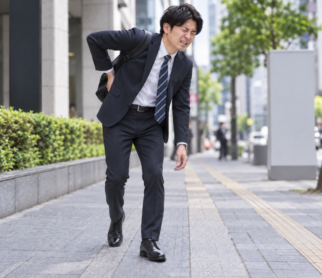 ぎっくり腰で歩く動作に不安がある患者さまの来院時の様子