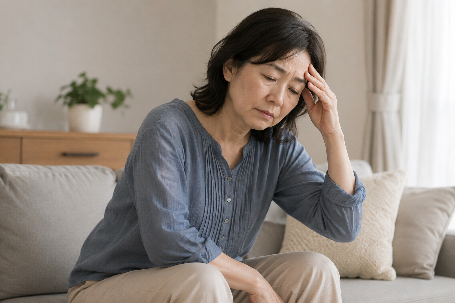 長年身体の重さや疲労感を感じている60代女性のイメージ