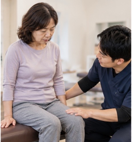 初回の施術で腰や骨盤周囲の状態を確認しているイメージ