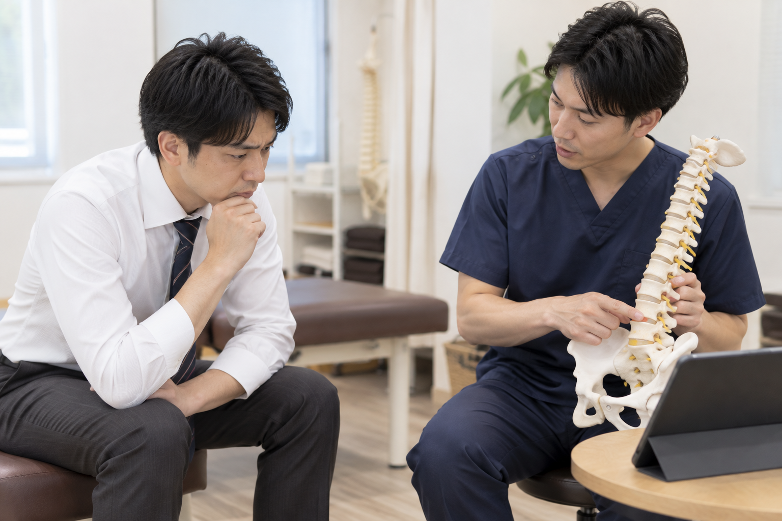 ぎっくり腰による歩き方の変化を確認している様子