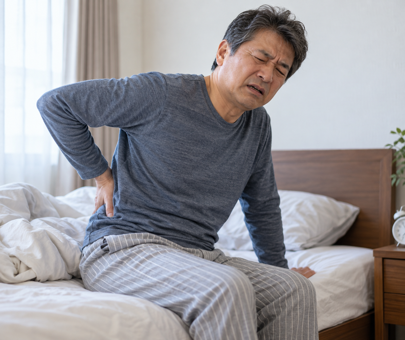 慢性的な腰の重だるさに悩む50代男性の来院時のイメージ