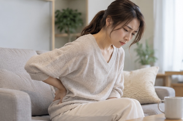 腰の違和感を感じている30代女性のイメージ