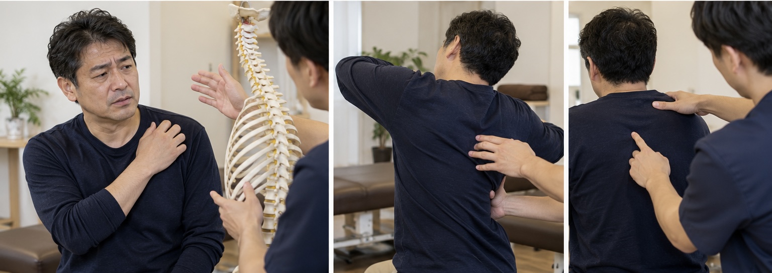 振り向く動作で首に負担が集中する身体の使い方を示したイメージ