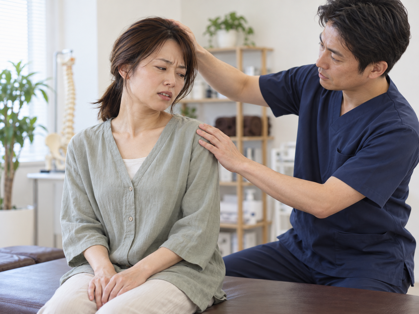 寝違えの問診・検査を受ける女性のイメージ