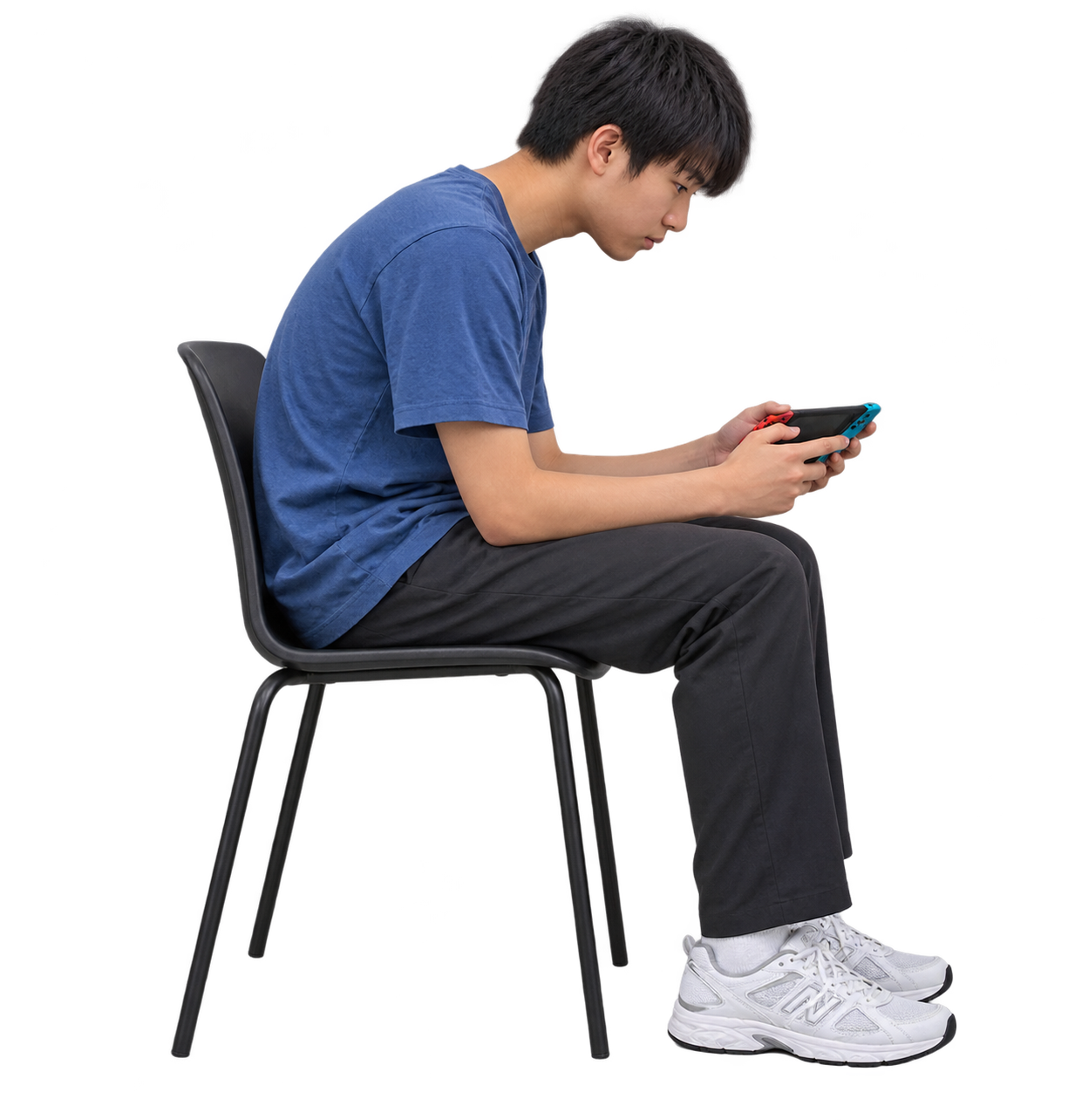 スマホやゲーム中に頭が前へ出る姿勢のイメージ