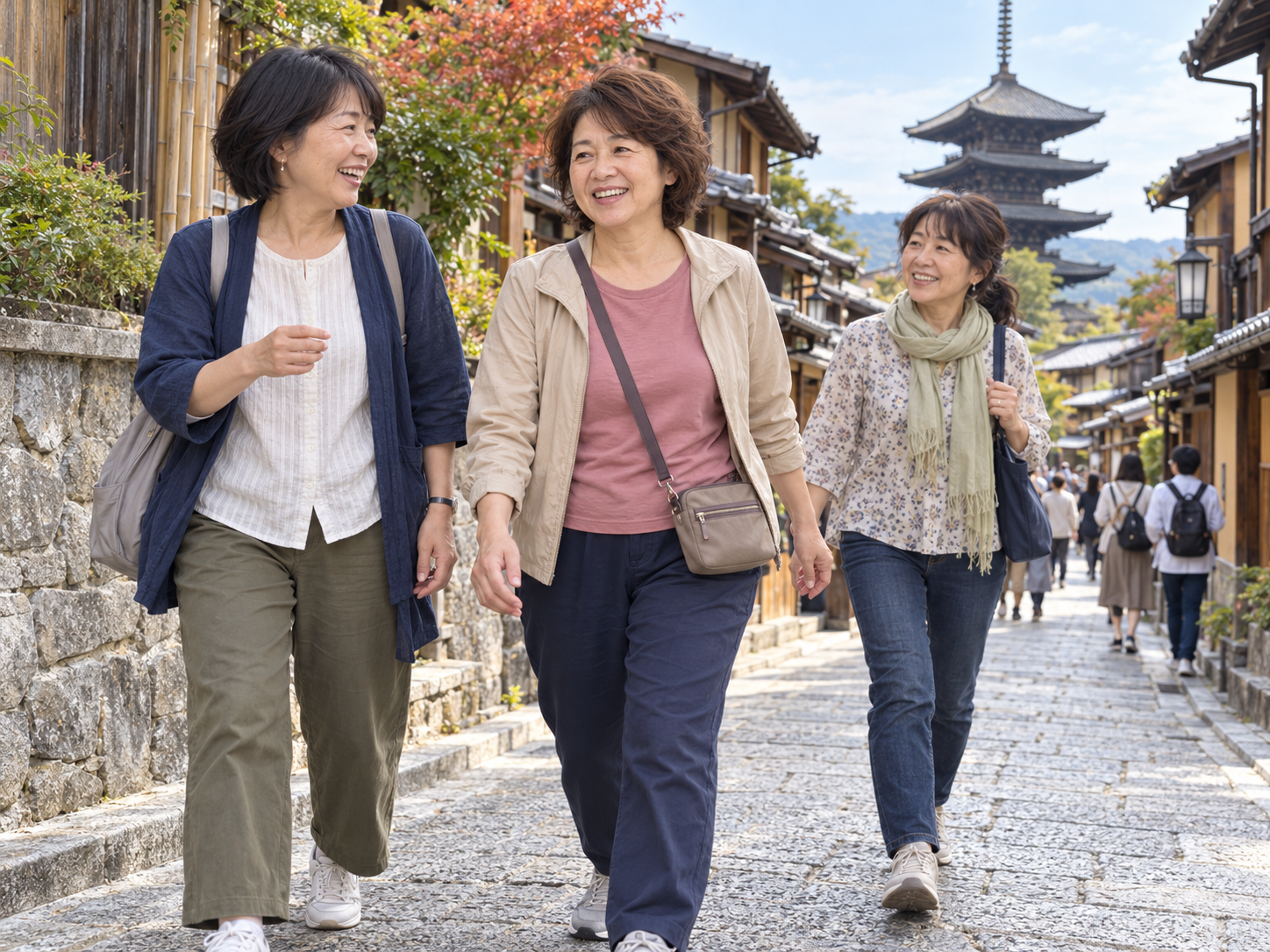 膝の痛みが軽減し、外出を楽しめるようになった女性のイメージ