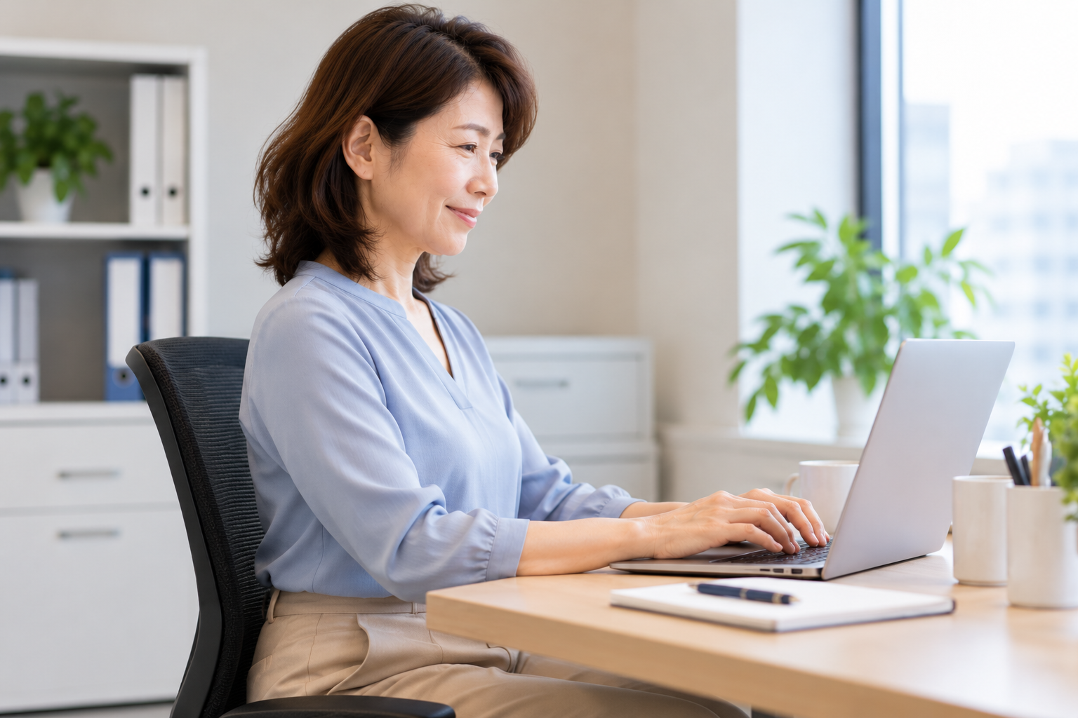 猫背・巻き肩の改善を目指す40代女性のイメージ