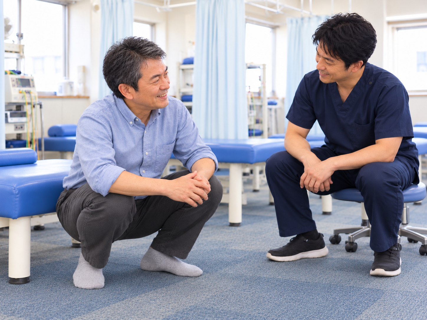 膝の不安が軽減し、日常動作を行いやすくなった男性のイメージ
