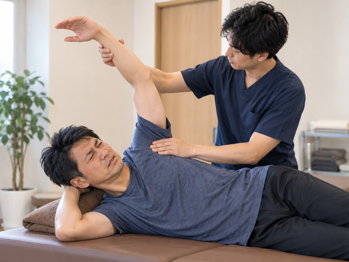 肩甲骨と腕の連動を確認しているイメージ